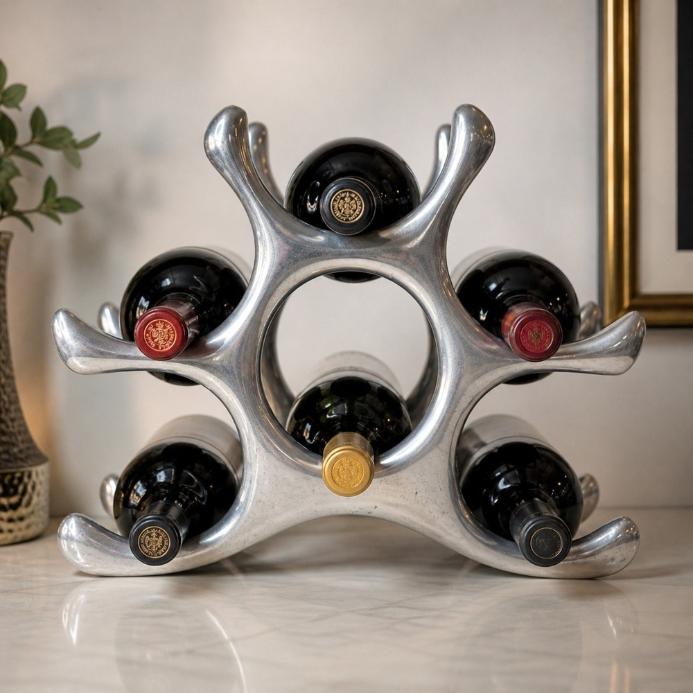 Vintage 1980s Michael Noll Polished Aluminum Wine Rack Sculptural Modern Barware